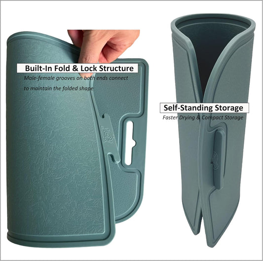 Korean Made Thick Silicone Double-Sided Usable Cutting Board 14.3" x 9.7" Foldable Design Drip Groove Grip Handle Dishwasher Safe 1PCS Gift for Mom (Mint) Stocking Stuffer