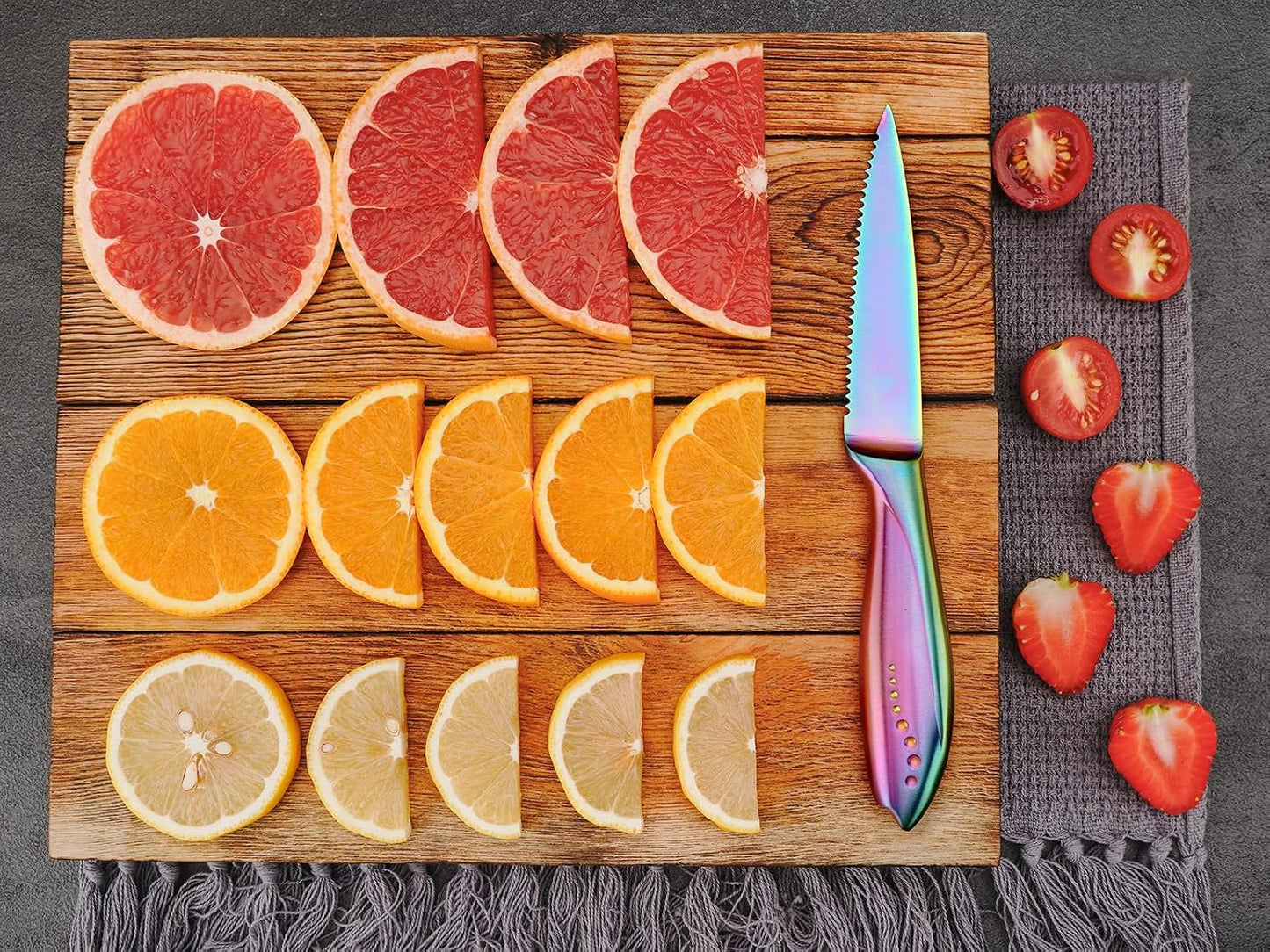 Utility Knife, 4 Inch Serrated Paring Knife with Super Sharp Rainbow High Carbon Stainless Steel Blade for Fruit Vegetable Cutting Peeling Slicing