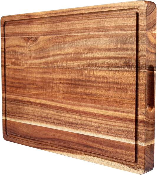 20 Inch Large Acacia Wood Cutting Board, Reversible Cutting Board Kitchen | 1.5" Thick, Charcuterie Board Cheese Board with Deep Groove, Chopping Board for Meat, Vegetables, Fruit