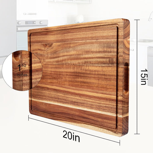 20 Inch Large Acacia Wood Cutting Board, Reversible Cutting Board Kitchen | 1.5" Thick, Charcuterie Board Cheese Board with Deep Groove, Chopping Board for Meat, Vegetables, Fruit