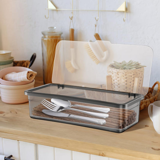 3Pcs Flatware Tray with Lid and Drainer - Kitchen Plastic Utensil Holder Silverware Organizer Flatware Storage Tray for Countertop Spoons Forks Knives