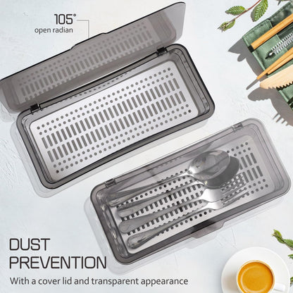 3Pcs Flatware Tray with Lid and Drainer - Kitchen Plastic Utensil Holder Silverware Organizer Flatware Storage Tray for Countertop Spoons Forks Knives