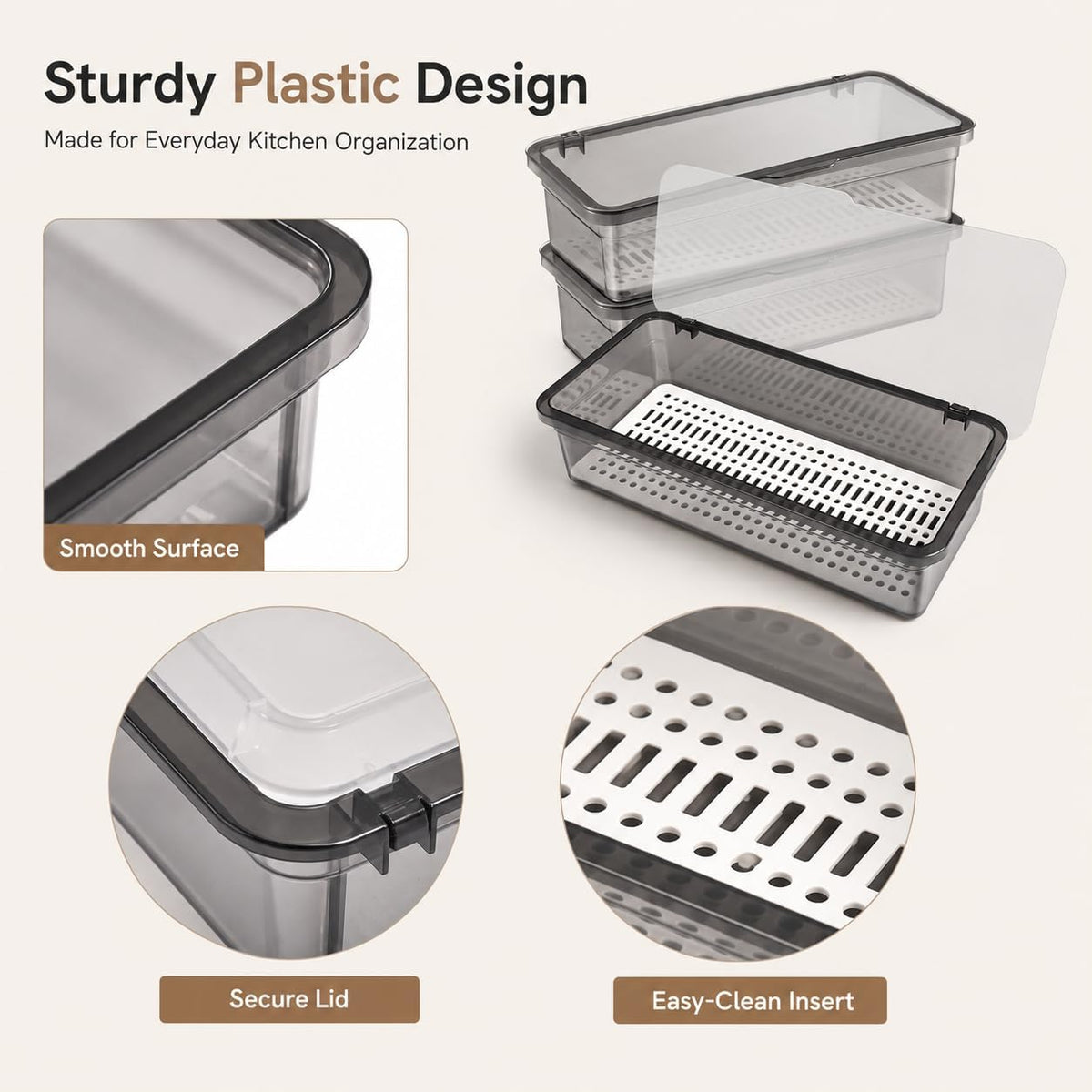 3Pcs Flatware Tray with Lid and Drainer - Kitchen Plastic Utensil Holder Silverware Organizer Flatware Storage Tray for Countertop Spoons Forks Knives