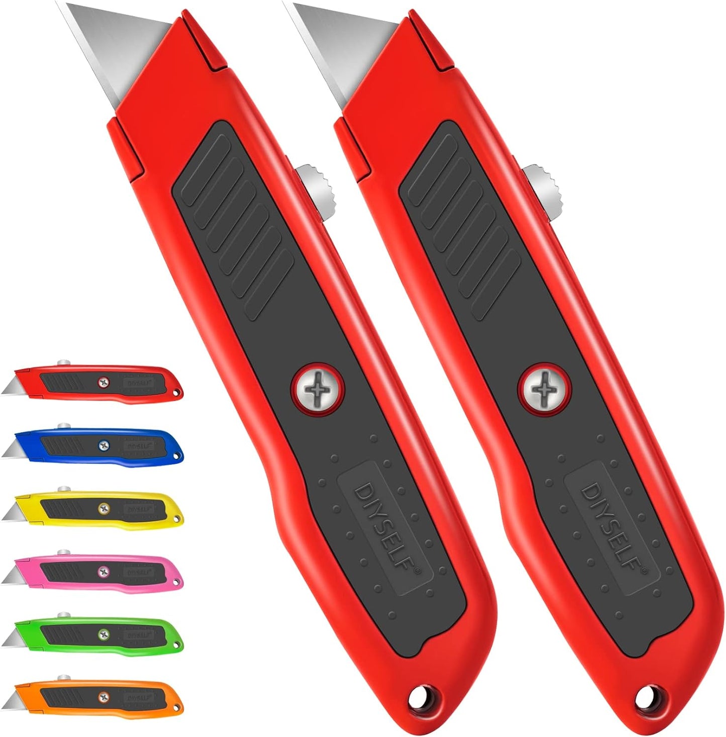 2 Pack Box Cutter Retractable, Heavy-Duty Utility Knife, Metal Body | Ergonomic Handle Box Opener for Cardboard, Leather and Plastic, Pink Box Cutter for Packages, Office, Warehouse and DIY