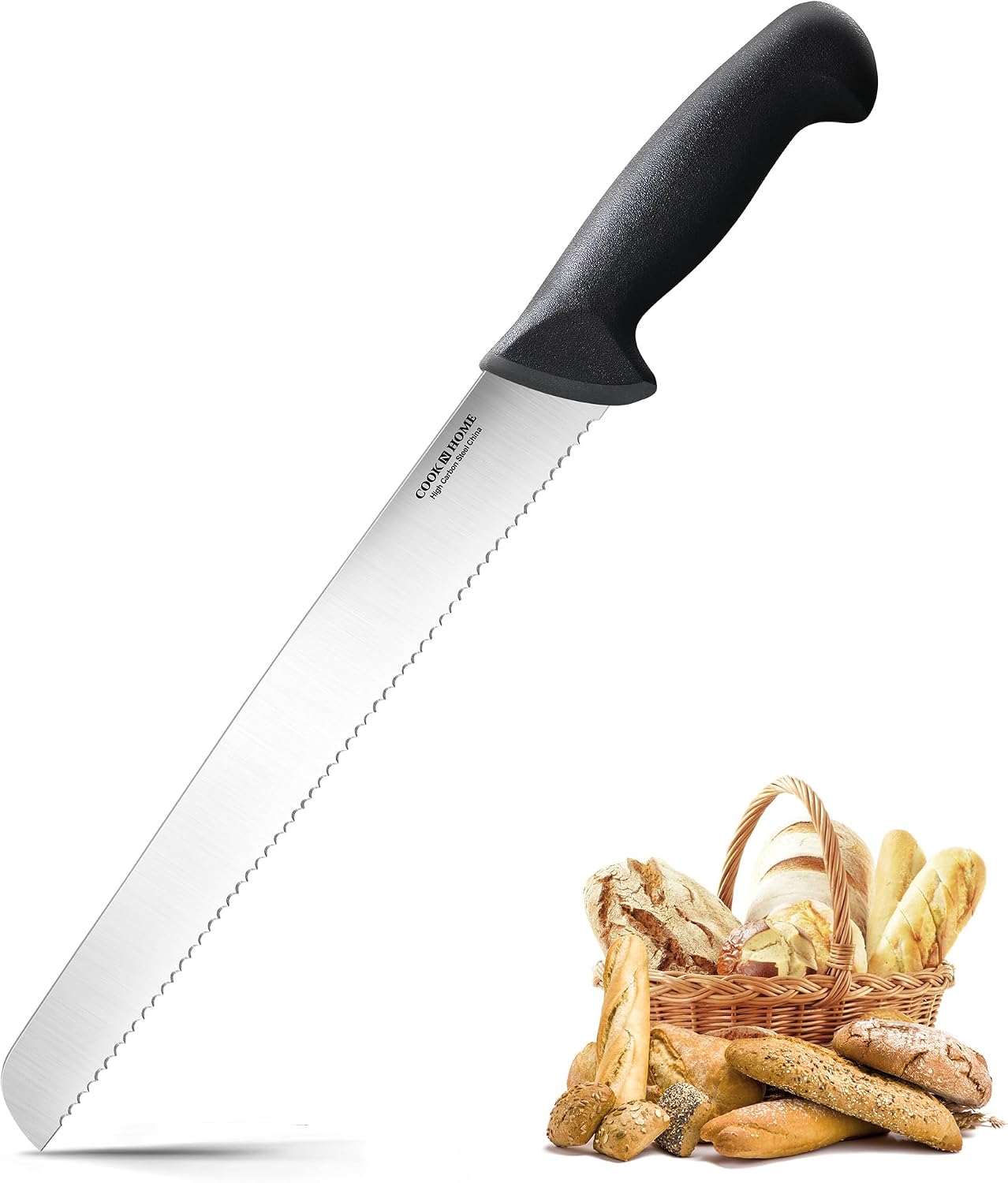 Professional Cutlery 10 Inch Bread Slicer Knife, Wavy Serrated High Carbon German Stainless Steel Sharp Kitchen Knife, Ergonomic Handle, Black