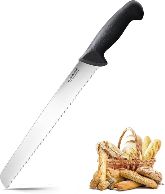 Professional Cutlery 10 Inch Bread Slicer Knife, Wavy Serrated High Carbon German Stainless Steel Sharp Kitchen Knife, Ergonomic Handle, Black
