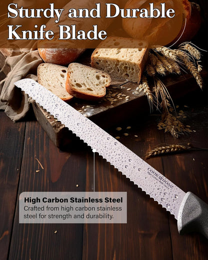 Professional Cutlery 10 Inch Bread Slicer Knife, Wavy Serrated High Carbon German Stainless Steel Sharp Kitchen Knife, Ergonomic Handle, Black