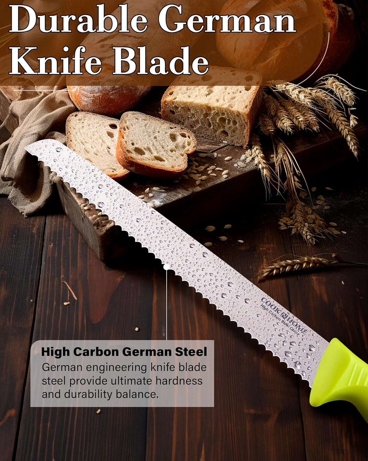 Professional Cutlery 10 Inch Bread Slicer Knife, Wavy Serrated High Carbon German Stainless Steel Sharp Kitchen Knife, Ergonomic Handle, Black