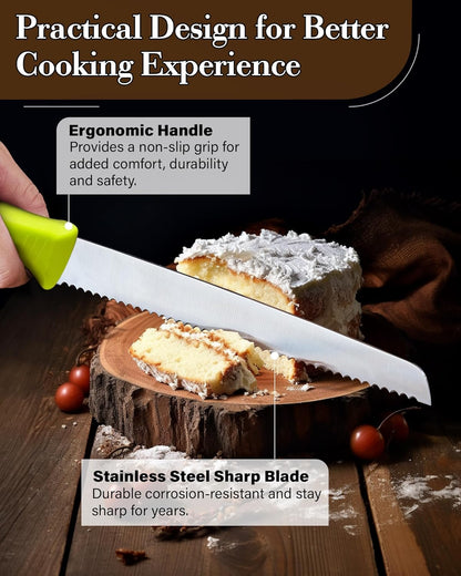 Professional Cutlery 10 Inch Bread Slicer Knife, Wavy Serrated High Carbon German Stainless Steel Sharp Kitchen Knife, Ergonomic Handle, Black