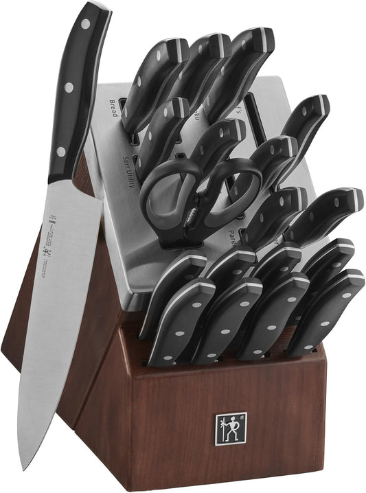 Definition 20-Piece Self-Sharpening Knife Block Set for Paring, Boning, Santoku, Chefs, Carving, Kitchen Shears, German Engineered Informed by 100+ Years of Mastery, Brown, Black, Silver