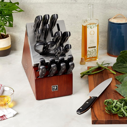 Definition 20-Piece Self-Sharpening Knife Block Set for Paring, Boning, Santoku, Chefs, Carving, Kitchen Shears, German Engineered Informed by 100+ Years of Mastery, Brown, Black, Silver