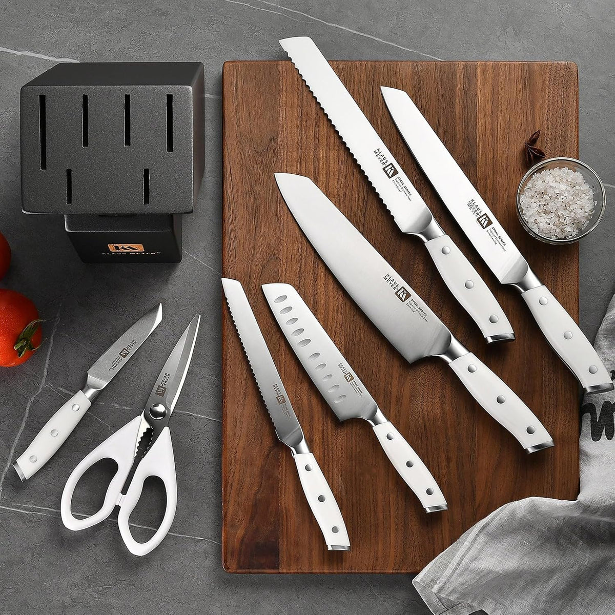 Stahl 8-Piece German Steel Kitchen Knife Block Set (White) | High Carbon Steel Knife Set, Long-Lasting Sharpness, 56±2 HRC, Rust-Resistant Treatment, Ergonomic ABS Handles
