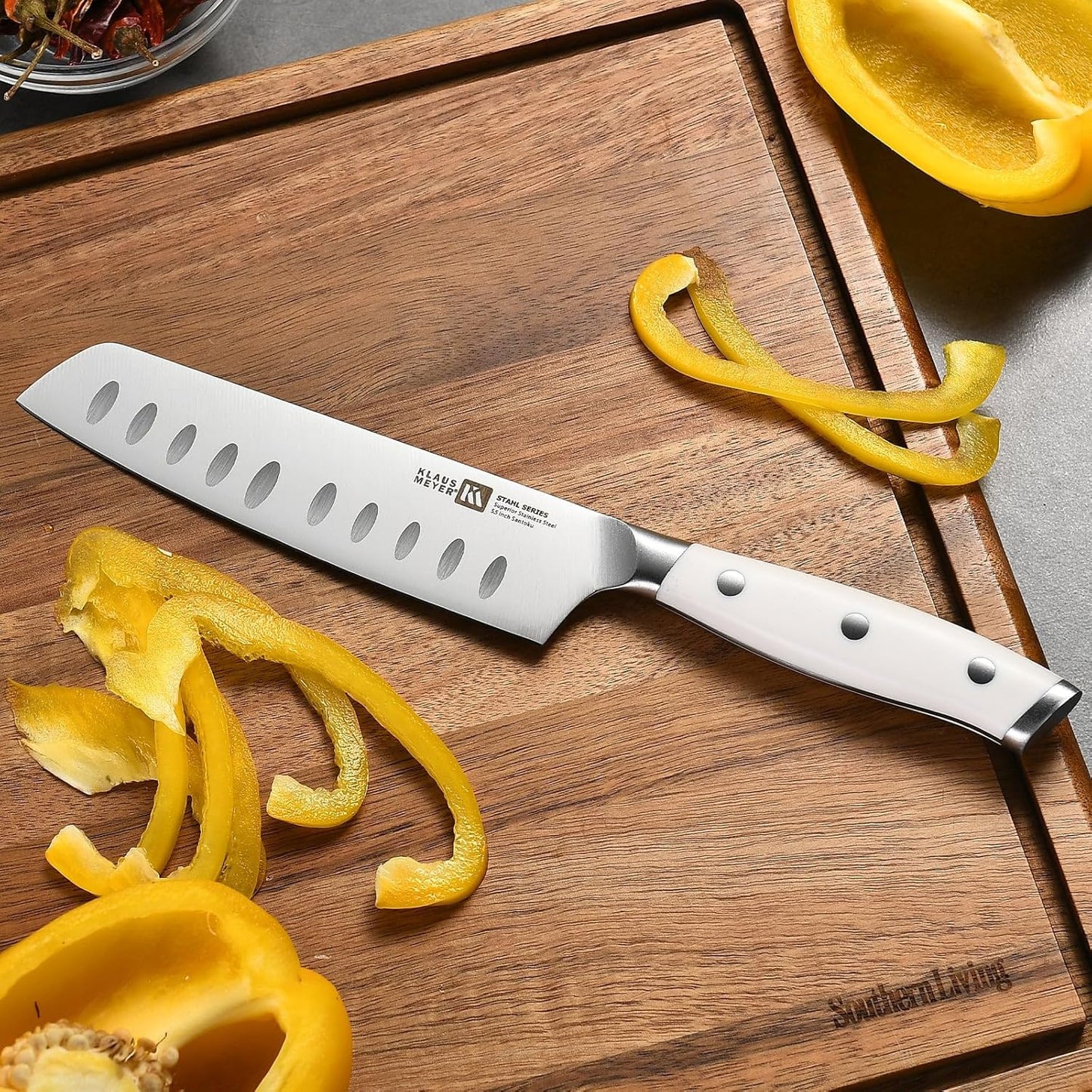 Stahl 8-Piece German Steel Kitchen Knife Block Set (White) | High Carbon Steel Knife Set, Long-Lasting Sharpness, 56±2 HRC, Rust-Resistant Treatment, Ergonomic ABS Handles