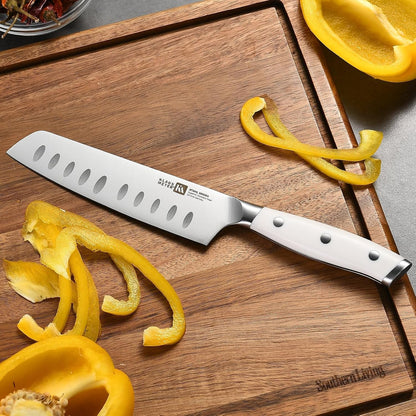 Stahl 8-Piece German Steel Kitchen Knife Block Set (White) | High Carbon Steel Knife Set, Long-Lasting Sharpness, 56±2 HRC, Rust-Resistant Treatment, Ergonomic ABS Handles