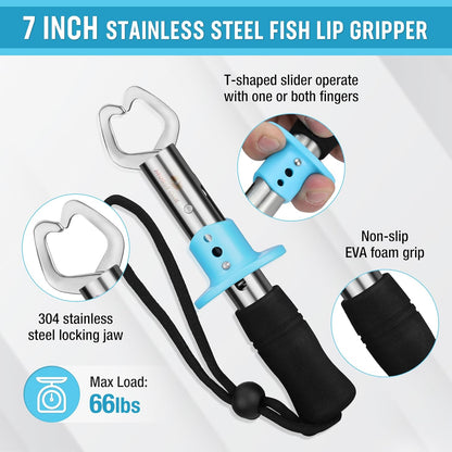 Fishing Tools Kit- Fishing Plier, Fish Lip Gripper, Multifunctional Fishing Hook Remover with Lanyards Sheath, Saltwater Resistant Fishing Accessories & Equipment, Fishing Gifts for Men