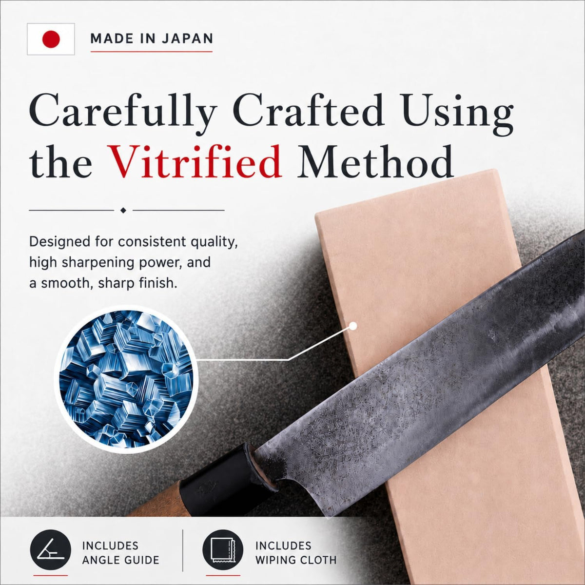 King Whetstone Set, 1000/6000 Grit, Made in Japan, 4 Pieces | Knife angle holder, wiping cloth, stable plastic base, for kitchen knife sharpening, beginner-friendly, scissors, chisels