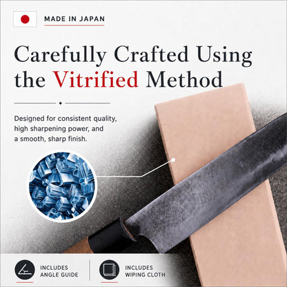 King Whetstone Set, 1000/6000 Grit, Made in Japan, 4 Pieces | Knife angle holder, wiping cloth, stable plastic base, for kitchen knife sharpening, beginner-friendly, scissors, chisels