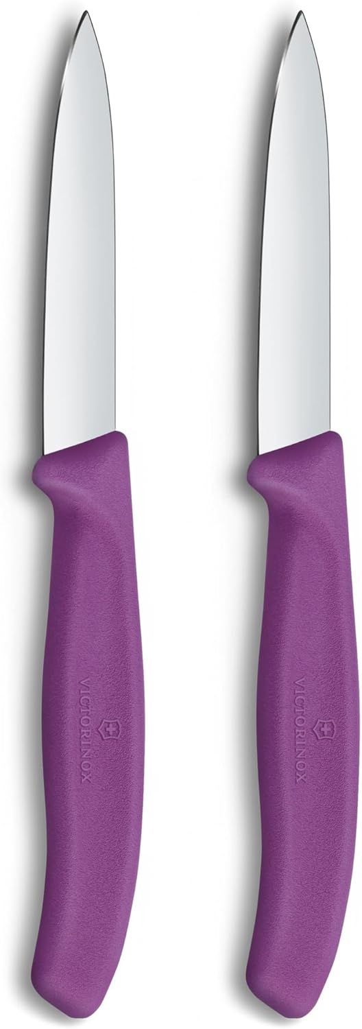 Swiss Classic 2-Piece Paring Knife Set, 3.25 In, Purple | Swiss made straight blade vegetable knives with ergonomic handles, dishwasher safe spear point for precise kitchen cutting