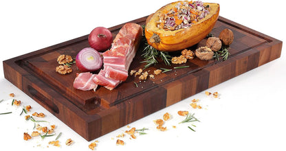 Walnut End Grain Chopping Block Cutting Board With Juice Groove & Integrated Handles 21" x 12" x 1.6" - Wood Cutting Board