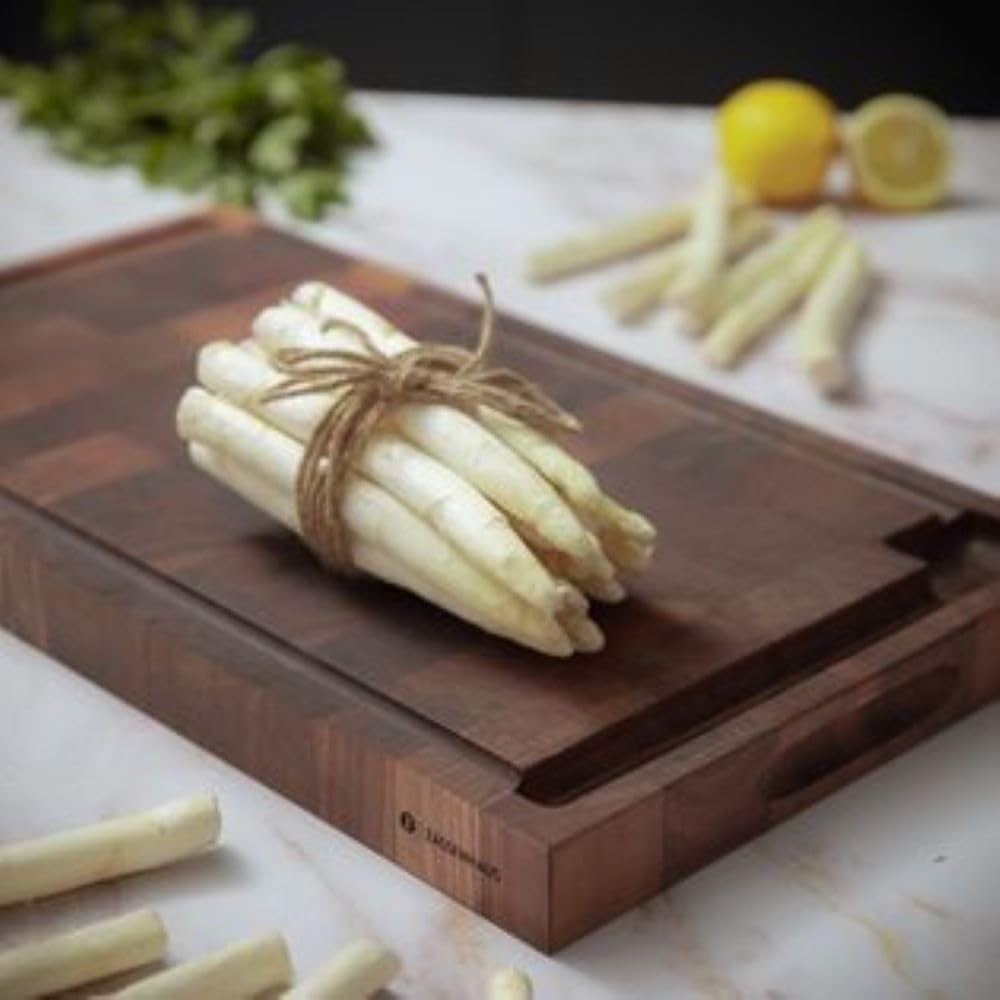 Walnut End Grain Chopping Block Cutting Board With Juice Groove & Integrated Handles 21" x 12" x 1.6" - Wood Cutting Board