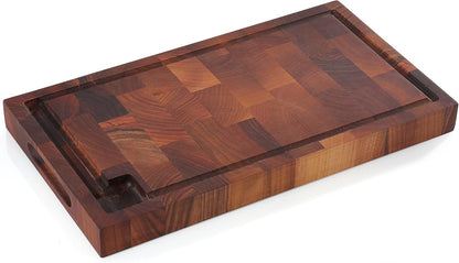 Walnut End Grain Chopping Block Cutting Board With Juice Groove & Integrated Handles 21" x 12" x 1.6" - Wood Cutting Board