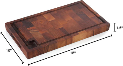 Walnut End Grain Chopping Block Cutting Board With Juice Groove & Integrated Handles 21" x 12" x 1.6" - Wood Cutting Board