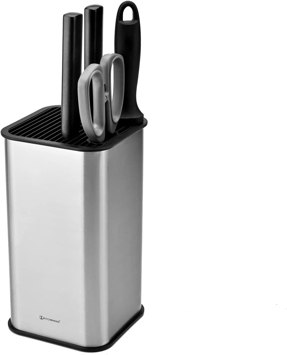XL Stainless Steel Universal Knife Block Holder Without Knives, with Slots for Scissors and Sharpening Rod, Detachable for Easy Cleaning, Slotless Knife Holder Storage for Kitchen Counter