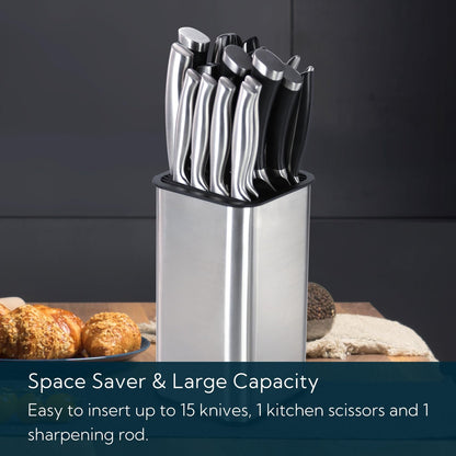 XL Stainless Steel Universal Knife Block Holder Without Knives, with Slots for Scissors and Sharpening Rod, Detachable for Easy Cleaning, Slotless Knife Holder Storage for Kitchen Counter