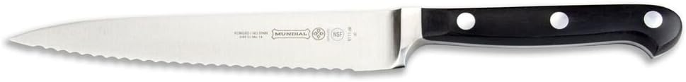 Mundial 5100 Series 6-inch Utility Knife with a straight edge, forged blade, stainless steel design, and comfortable handle