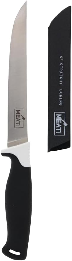 MEAT! Straight Boning Knife with 6" Blade, Corrosion Resistant, Protective Cover, Full Tang, Stainless Steel, For Meat and Vegetable Cutting, Chef Knives, and Kitchen