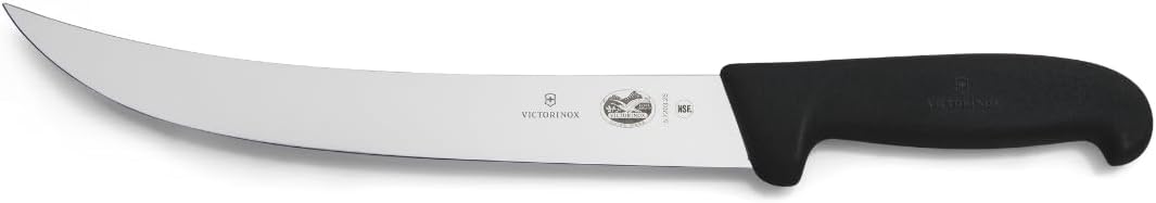 Victorinox Fibrox 8-Inch Curved Breaking Knife, Black - Swiss Made Butcher Knife, High Carbon Stainless Steel, Non-Slip Fibrox Pro Handle