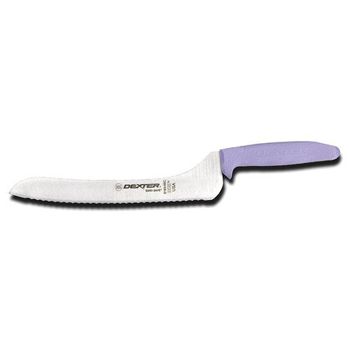 Dexter-Russell S163-9SCP-PCP Sani-Safe Sandwich Knife, 9" Scalloped Offset Blade, High-Carbon Steel, Textured Polypropylene Handle, Purple, Perfect Cutlery Packaging, Made in USA