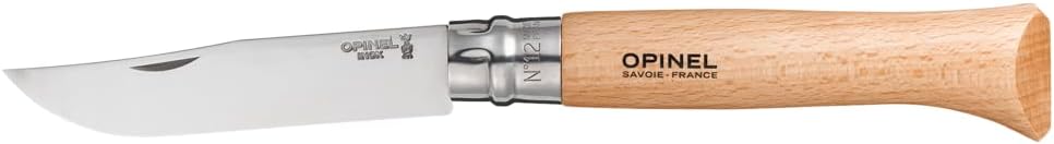 Opinel No. 08 INOX - Sandvik Stainless Steel Folding Pocket Knife, Beechwood Handle, 3.28 in Blade, Virobloc Safety Locking Collar, Made in France