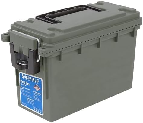 Sheffield 12629 Ammo Storage Box, Mothers Day Gifts for Mom,.30 Cal Field Boxes, Lockable Storage Box with Handle, Secures Hunting Gear, Supplies, and Bullets, Made in USA