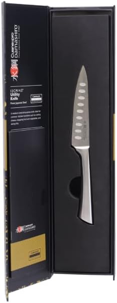 CUISINE::PRO® Damashiro® Utility Knife 4.5in Premium Quality 420J2 Steel, Serrated Blades, Ice Hardened, Seamless Stainless Steel Handle
