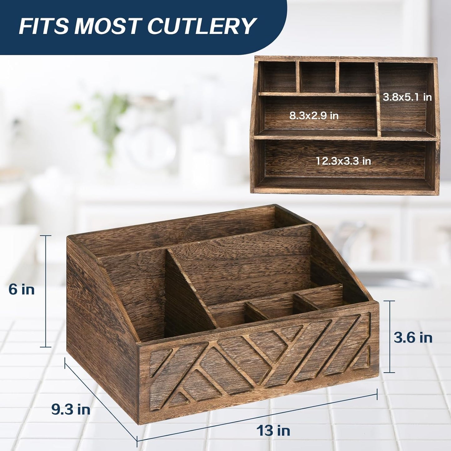 Paper Plate Dispenser, Paper Plate Holder for Kitchen Counter, Wood Rustic Silverware Utensil Caddy, Cutlery Flatware Organizer Box for Cups Spoons Forks Plates Napkins, Kitchen Accessories