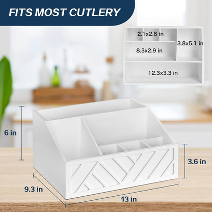 Paper Plate Dispenser, Paper Plate Holder for Kitchen Counter, Wood Rustic Silverware Utensil Caddy, Cutlery Flatware Organizer Box for Cups Spoons Forks Plates Napkins, Kitchen Accessories