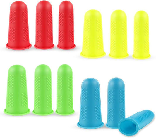12 Pieces Finger Protectors Silicone Finger Protector for Hot Glue Gun Wax Resin Honey Adhesives Guard Tips Caps Pads Covers Fingers Thimble Protectors for Sewing Sorting Counting Task (3 Sizes)