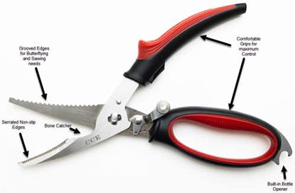 CookingClubEssentials Poultry Kitchen Shears - Heavy Duty Stainless Steel Meat Scissors for Cooking - Easy to take apart and dishwasher safe for cleaning