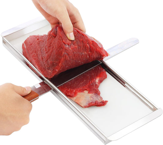 Beef Jerky Slicer Kit,Stainless Steel,Adjustable Thickness,Uniform Slices,Include Cutting Board & 14-Inch Slicing Knife,Thin Meat Slicer Kit for Chefs & Home Kitchens