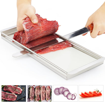 Beef Jerky Slicer Kit,Stainless Steel,Adjustable Thickness,Uniform Slices,Include Cutting Board & 14-Inch Slicing Knife,Thin Meat Slicer Kit for Chefs & Home Kitchens
