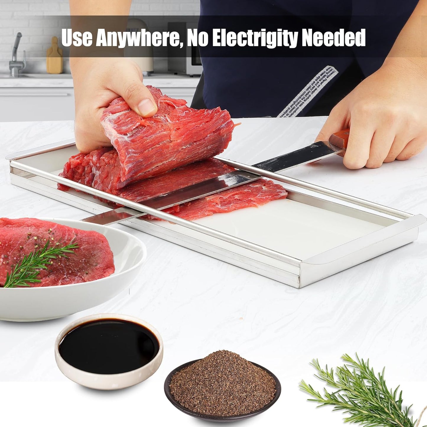 Beef Jerky Slicer Kit,Stainless Steel,Adjustable Thickness,Uniform Slices,Include Cutting Board & 14-Inch Slicing Knife,Thin Meat Slicer Kit for Chefs & Home Kitchens