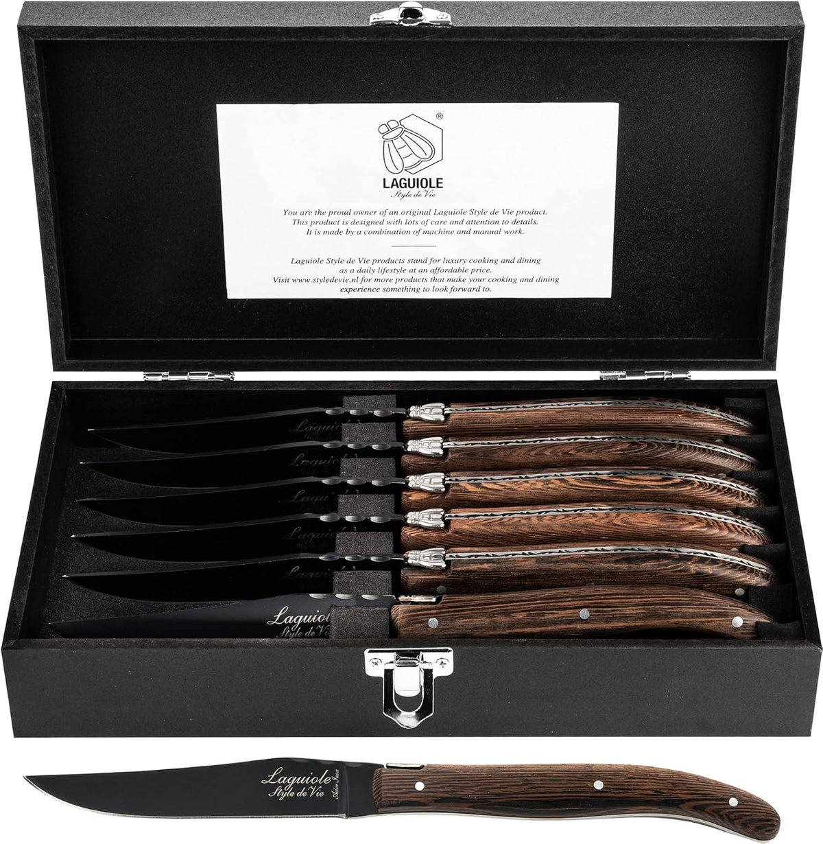 Steak Knives Luxury Line, Set of 6, Wenge Wood, Black