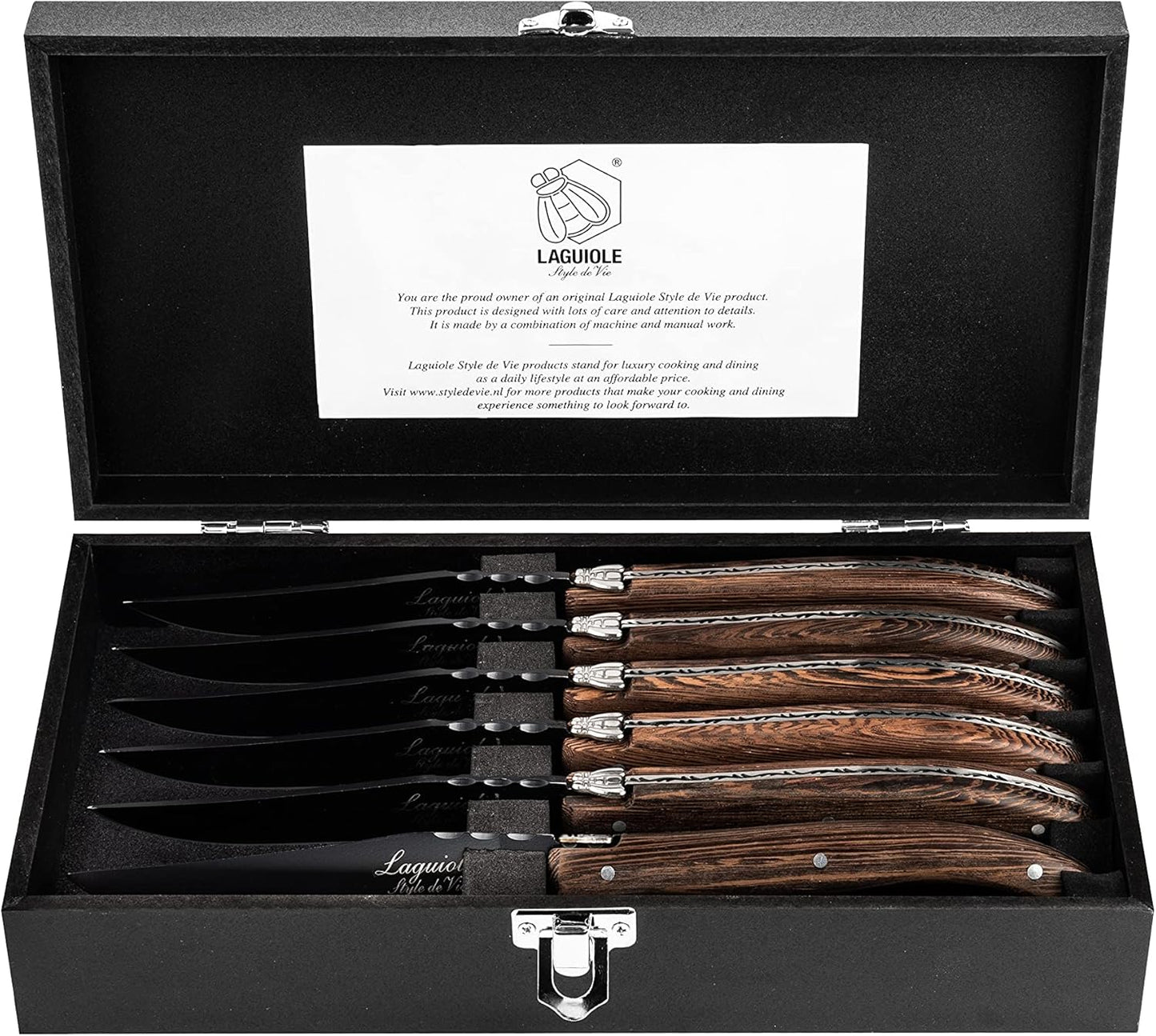 Steak Knives Luxury Line, Set of 6, Wenge Wood, Black