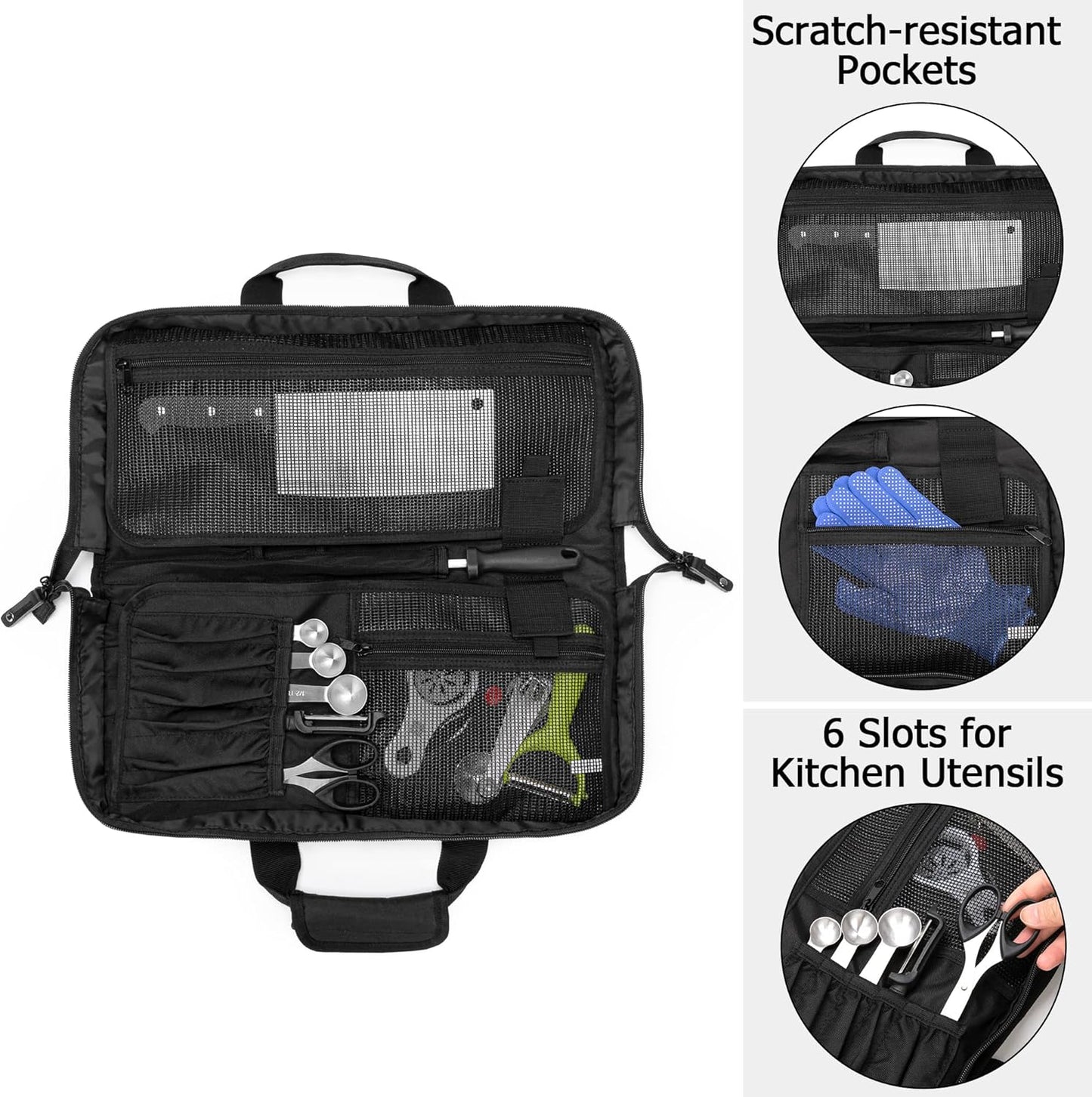 Chef Knife Bag with Lockhole & 17 + 6 Slots, up to 17.5 In, Bag Only | Knife Carrying Case for Kitchen Utensils, PVC Net Clamping Cloth Pocket, for Professional Cook, Caterer, Pastry, Fishmonger