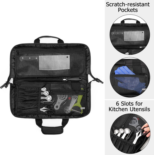 Chef Knife Bag with Lockhole & 17 + 6 Slots, up to 17.5 In, Bag Only | Knife Carrying Case for Kitchen Utensils, PVC Net Clamping Cloth Pocket, for Professional Cook, Caterer, Pastry, Fishmonger