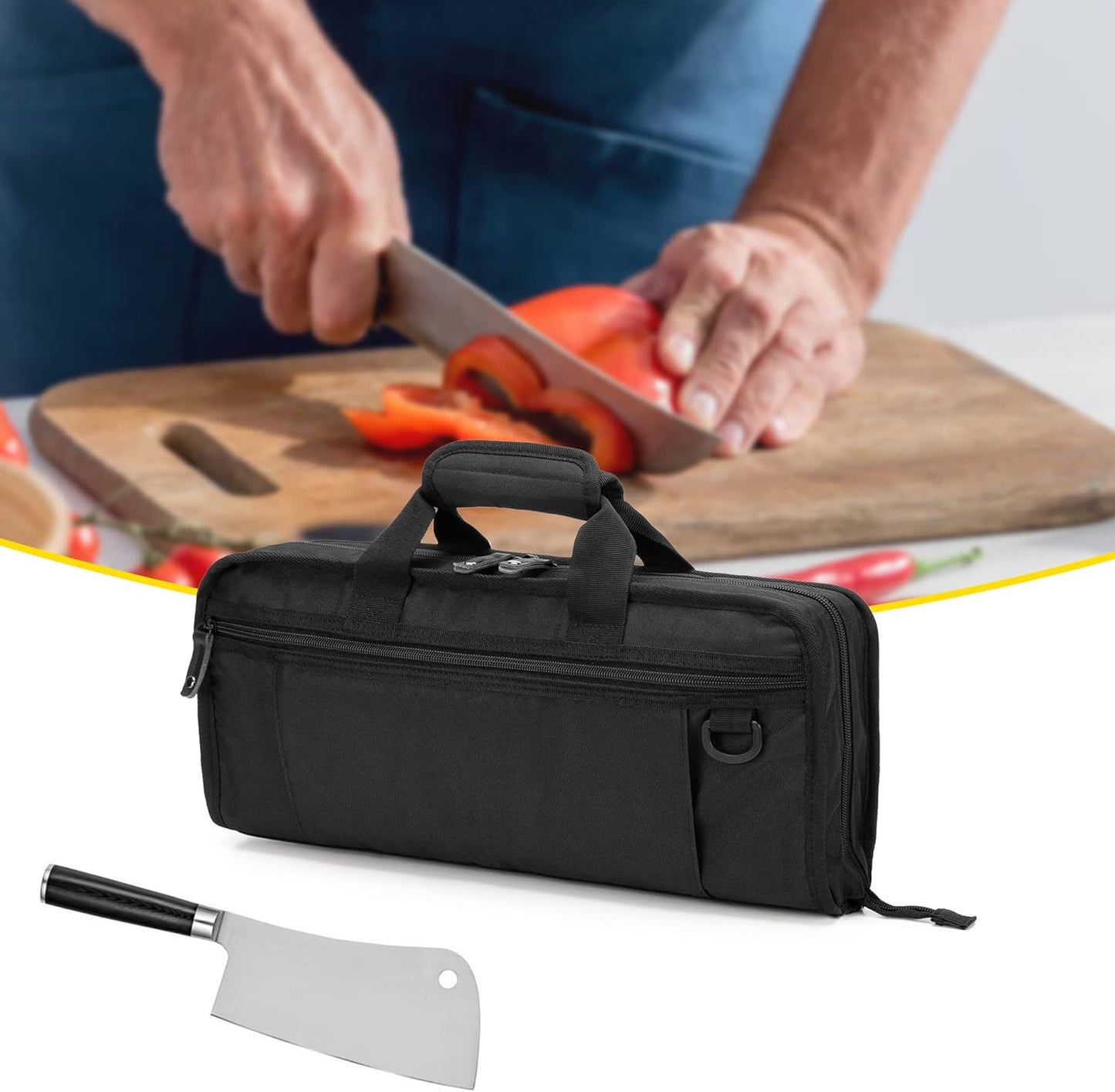Chef Knife Bag with Lockhole & 17 + 6 Slots, up to 17.5 In, Bag Only | Knife Carrying Case for Kitchen Utensils, PVC Net Clamping Cloth Pocket, for Professional Cook, Caterer, Pastry, Fishmonger