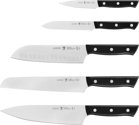 Dynamic 5-Pc Knife Set with Chef, Bread, Utility, Paring, Santoku | The Perfect Kitchen Knife Set for Effortless Cutting, German Engineered, Informed by 100+ Years of Mastery. Dishwasher safe