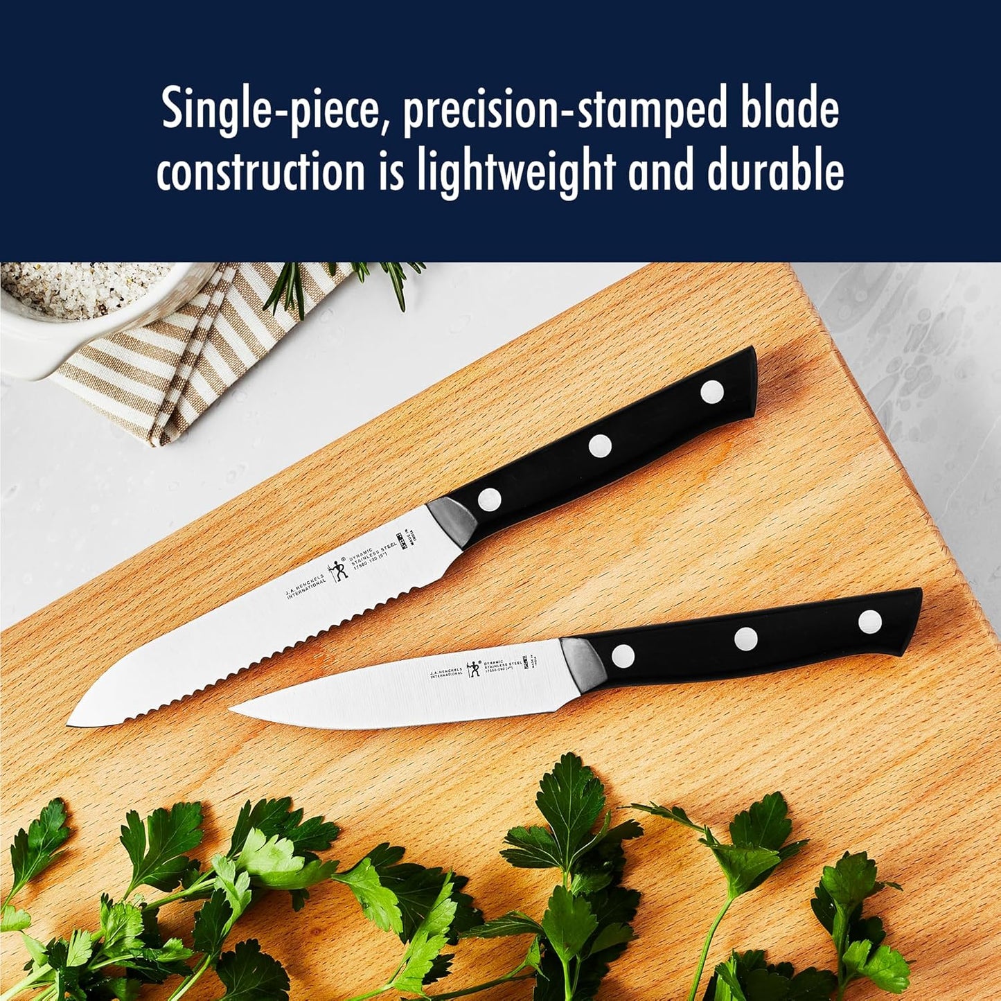 Dynamic 5-Pc Knife Set with Chef, Bread, Utility, Paring, Santoku | The Perfect Kitchen Knife Set for Effortless Cutting, German Engineered, Informed by 100+ Years of Mastery. Dishwasher safe