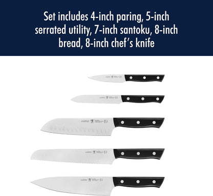 Dynamic 5-Pc Knife Set with Chef, Bread, Utility, Paring, Santoku | The Perfect Kitchen Knife Set for Effortless Cutting, German Engineered, Informed by 100+ Years of Mastery. Dishwasher safe